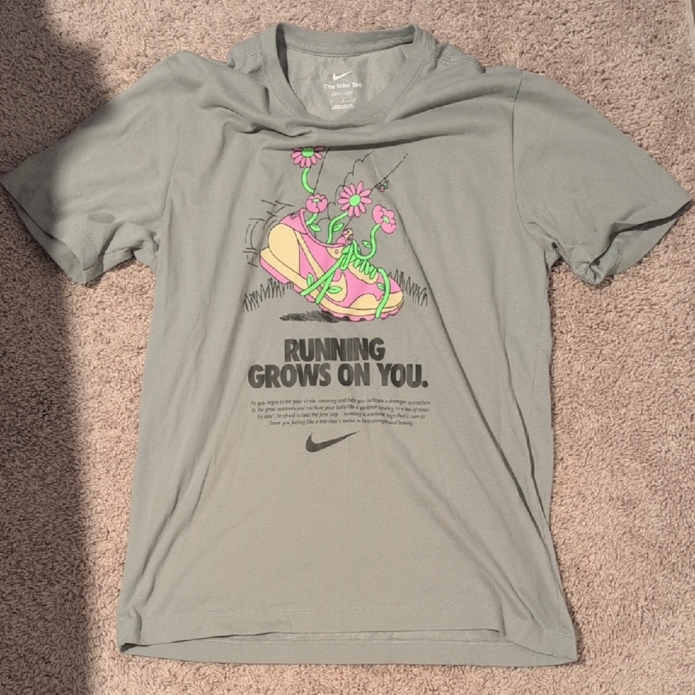 Nike Mens Tee - Gray with Pink and Green Design